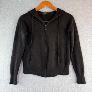 Cashmere Charter Club Black Zip Up Hoodie Cashmere Sweater Quiet Luxury Size S
